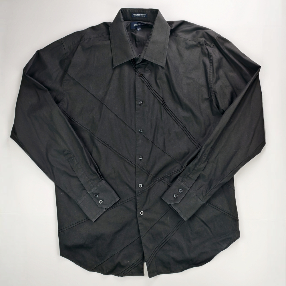 Simon Chang Men XL Black Dress Shirt 3D Stitched Elegant Cotton Button Down